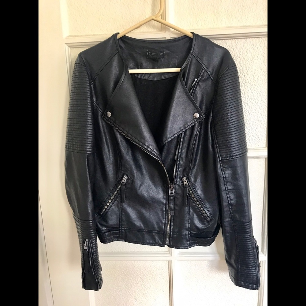 Topshop Nelly faux leather biker jacket